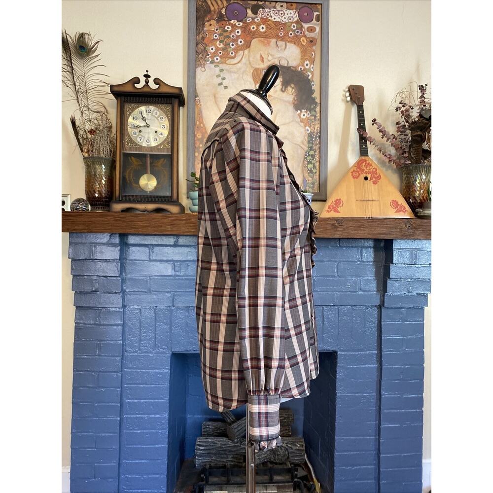 Plaid Ruffle Women's Blouse - Picture 2 of 14